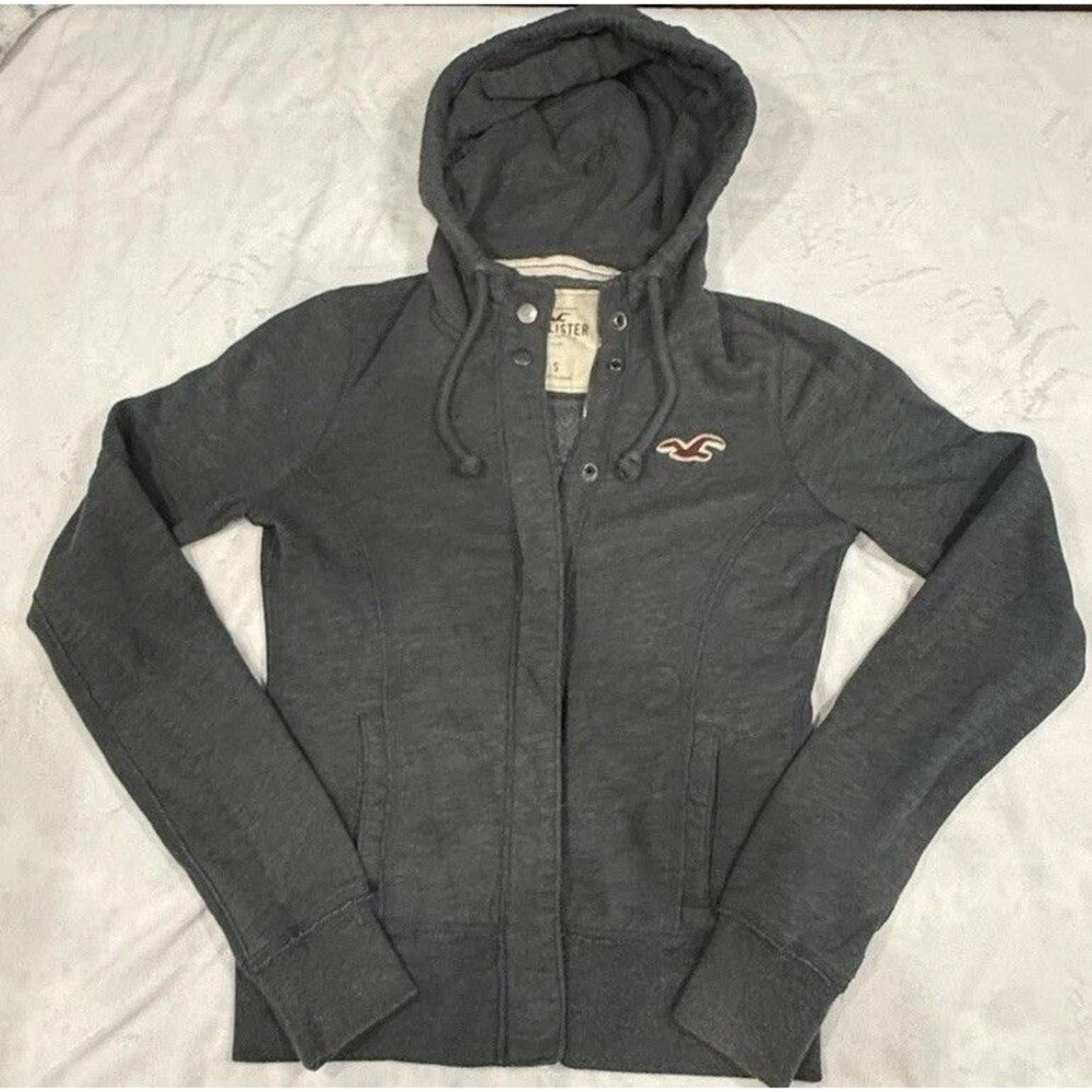 Vintage Hollister Co. women's S full-zip & button-up hoodie in dark heather gray